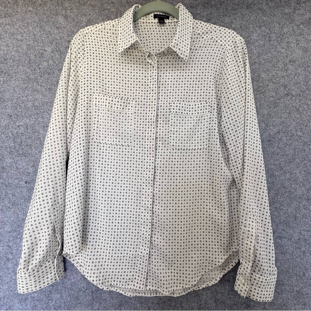 Ann Taylor Collared Button Down White And Black P… - image 1